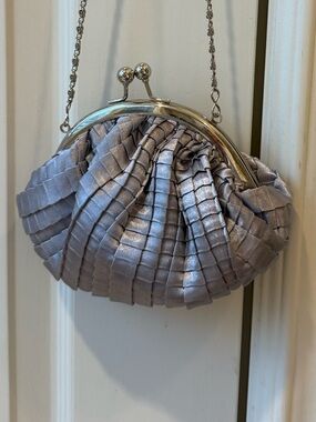Vintage Jessica McClintock Silver Gathered Frame Crossbody Evening Bag/Clutch